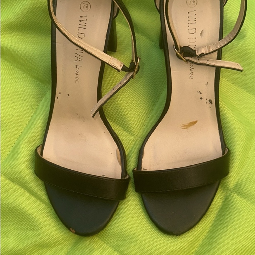 WILD DIVA Lounge Black and Beige Strappy Ankle-Heel Sandals